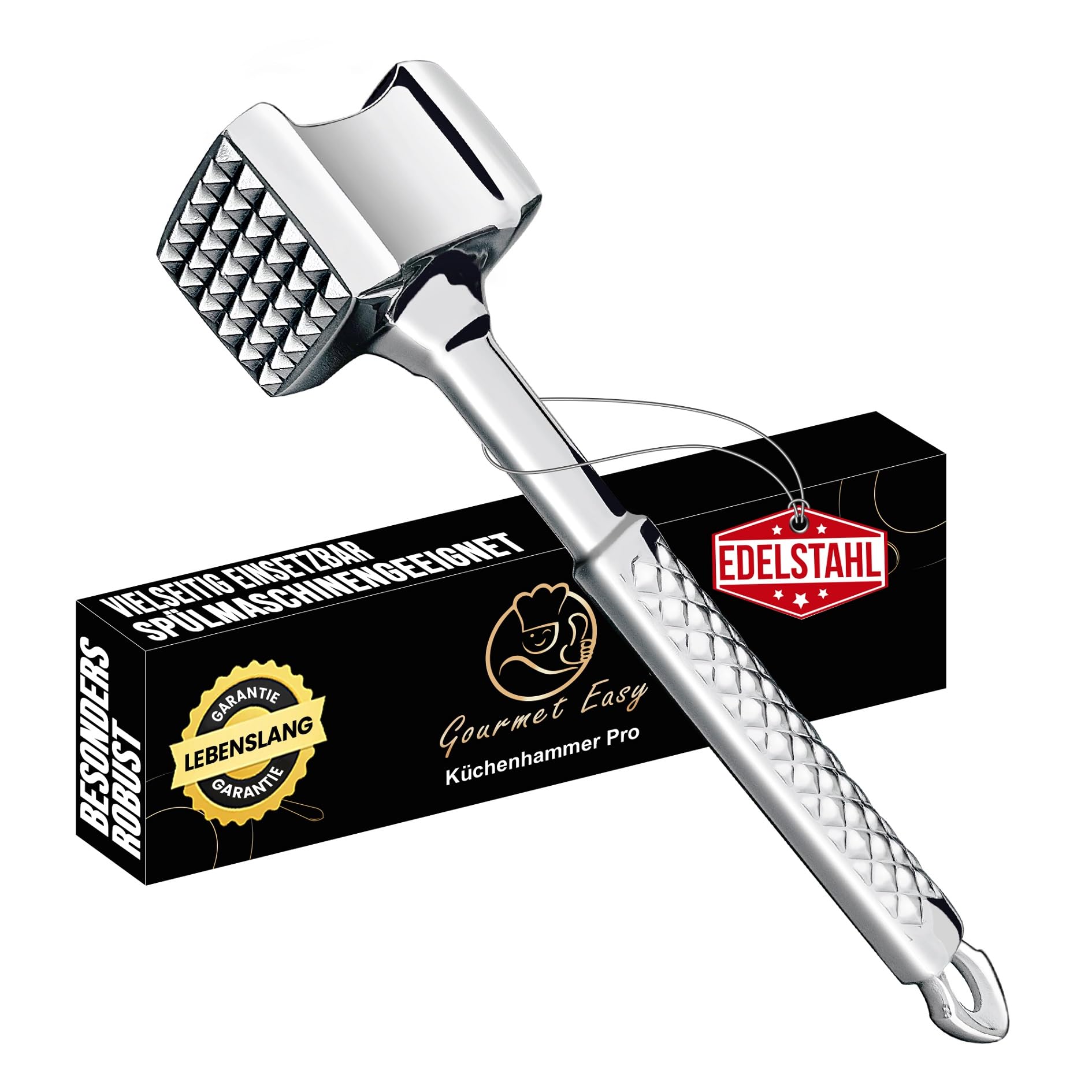 - Stainless Steel Meat Tenderizer Tool, Premium Meat Mallet with Non-Slip Grip, Dual-sided Kitchen Mallet Ideal for Tenderizing Steak, Poultry & Chicken Cutlet, Dishwasher Safe with Lifetime Replacement