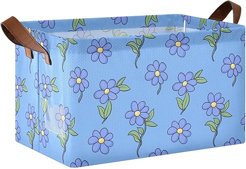 Miniatura 1 de KLL Periwinkle - Cestas de almacenamiento de estilo campestre con diseño floral de dibujos animados, contenedores organizadores resistentes con