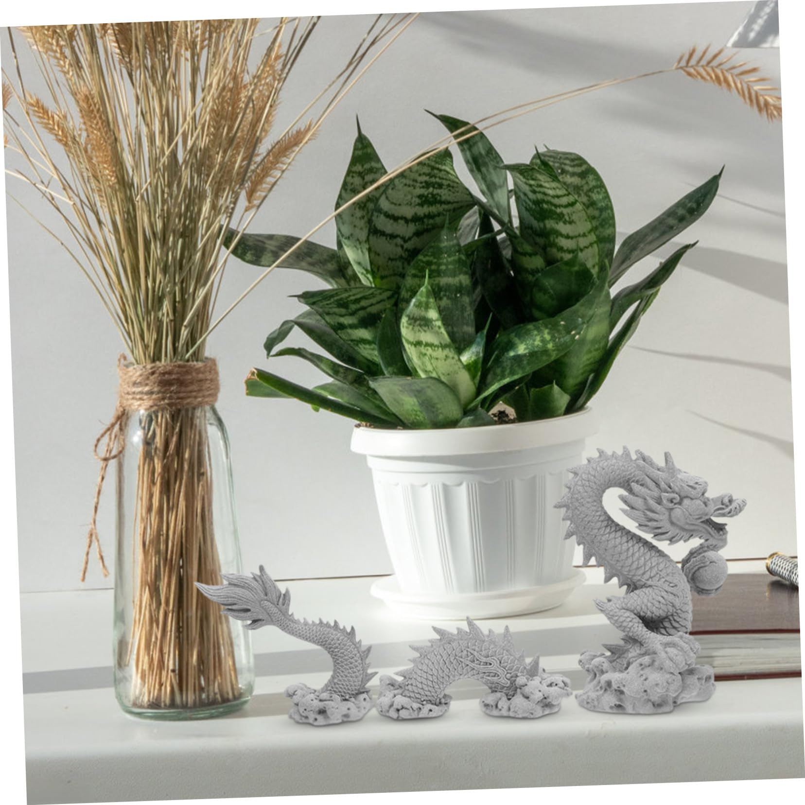 Cabilock Statue de Dragon Ornement Portable Légère en Pierre Bleue Détails Complexes Décoration D'aquarium ou Jardin pour Bureau ou Espace Extérieur