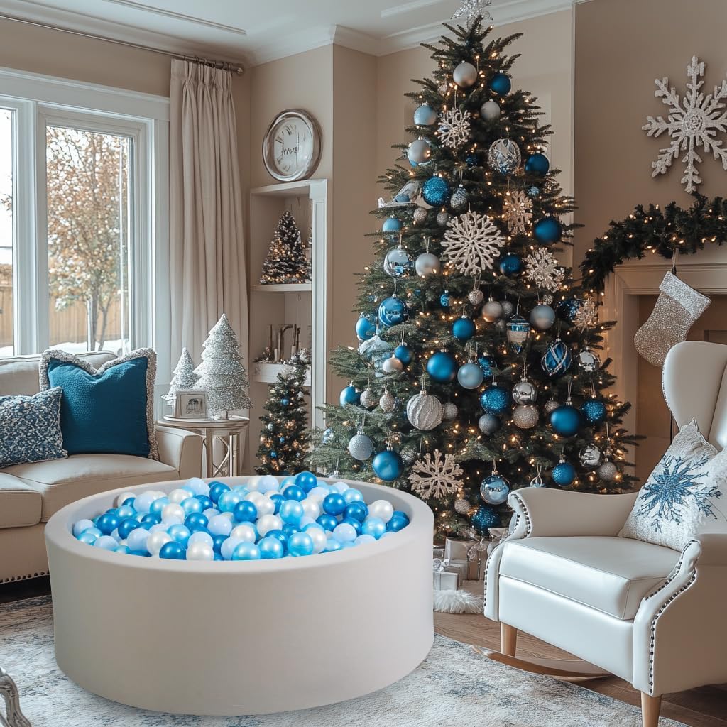 TRENDPLAY Plastic Balls for Ball Pits 2.75 Inch, Pack of 100 Hollow Balls, Perfect for Toddler Baby Pools,Party,Festival Decoration, Pearl Blue+Pearl Light Blue+ White