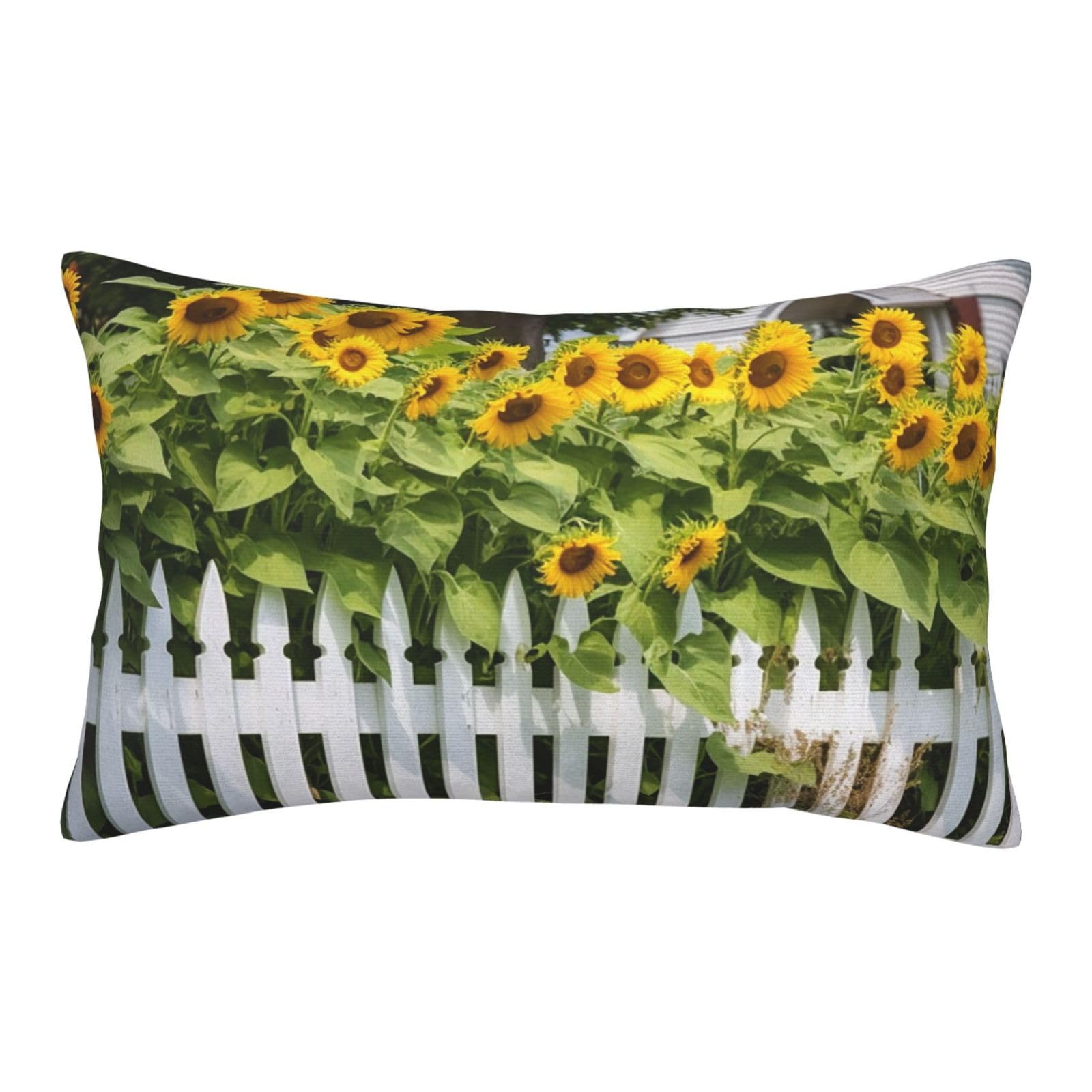 Velvet Pillowcases 20"x30" Ultra Soft Breathable Pillow Cases, Luxury Fuzzy Throw Pillow Covers with Zipper, Sunflowers White Picket Fence Pillow Shams All Seasons Decorative Cushion Cases for Couch