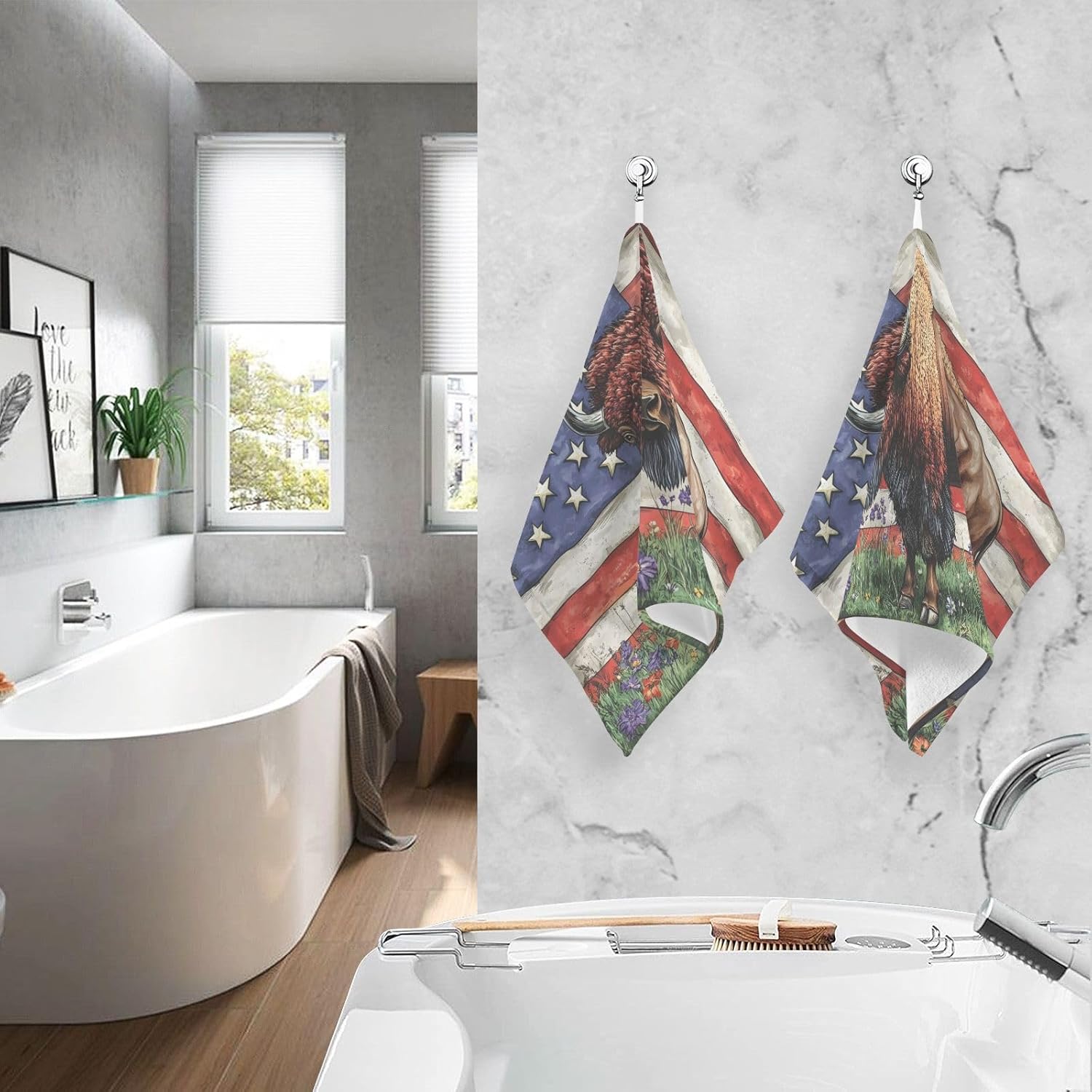 Cotton Hand Towels American Bison Print 2 Pack 16×28 in Bath Towels Lightweight Quick Dry for Bathroom