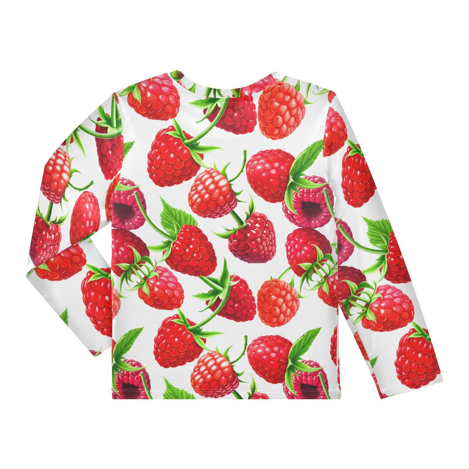 DOMIKING Red Raspberry Leaf White Boys Long Sleeve Rashguard Shirt Kids Quick Dry Swim Shirt for Toddler Kid 9-10T