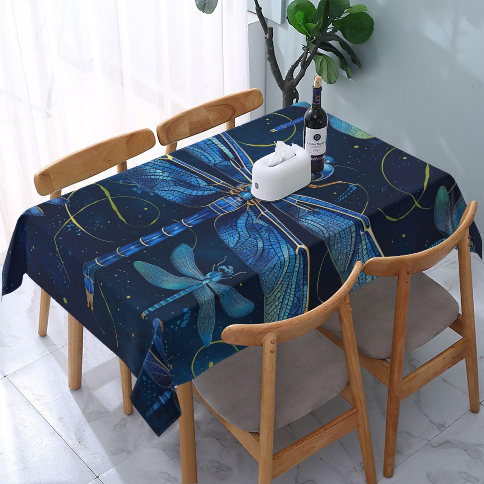 WPKJU Blue Dragonfly Printed Tablecloth Water Resistant Table Cover Washable Rectangle Table Cloth for Tables 54x72 in