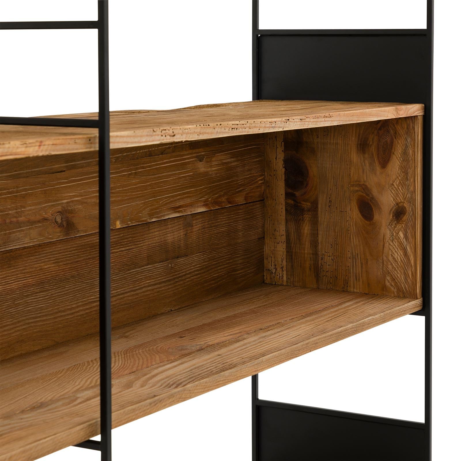 IDIMEX Regal AMAGI 180x190 cm aus recyceltem Massivholz, Natur/Schwarz - Standregal im Industrial Stil, Bücherregal aus Kiefernholz und Metall, offenes Regalsystem für Wohnzimmer und Büro