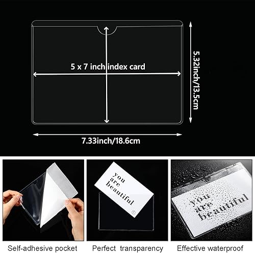 Miniatura 10 de Outus Paquete de 100 bolsillos autoadhesivos para tarjetas de índice con apertura superior para cargar, soporte ideal para organizar y proteger tus