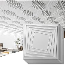 Art3dwallpanels Ceiling Tiles 24 x 24 Drop Ceiling Tiles, 12 Pack Drop in PVC Wall Panels for Interior Wall Decor, Abstract Modernity, Fire Rated, Waterproof, Light Weight, Cover 48 Sq.Ft, White