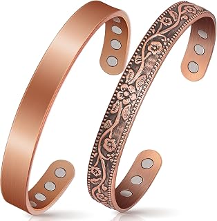 Mahnco Pure Copper Magnetic Bracelet for Women & Men: Lymph Detox with 6x 3500 Gauss Magnets - Adjustable Arthritis Pain Relief Jewelry