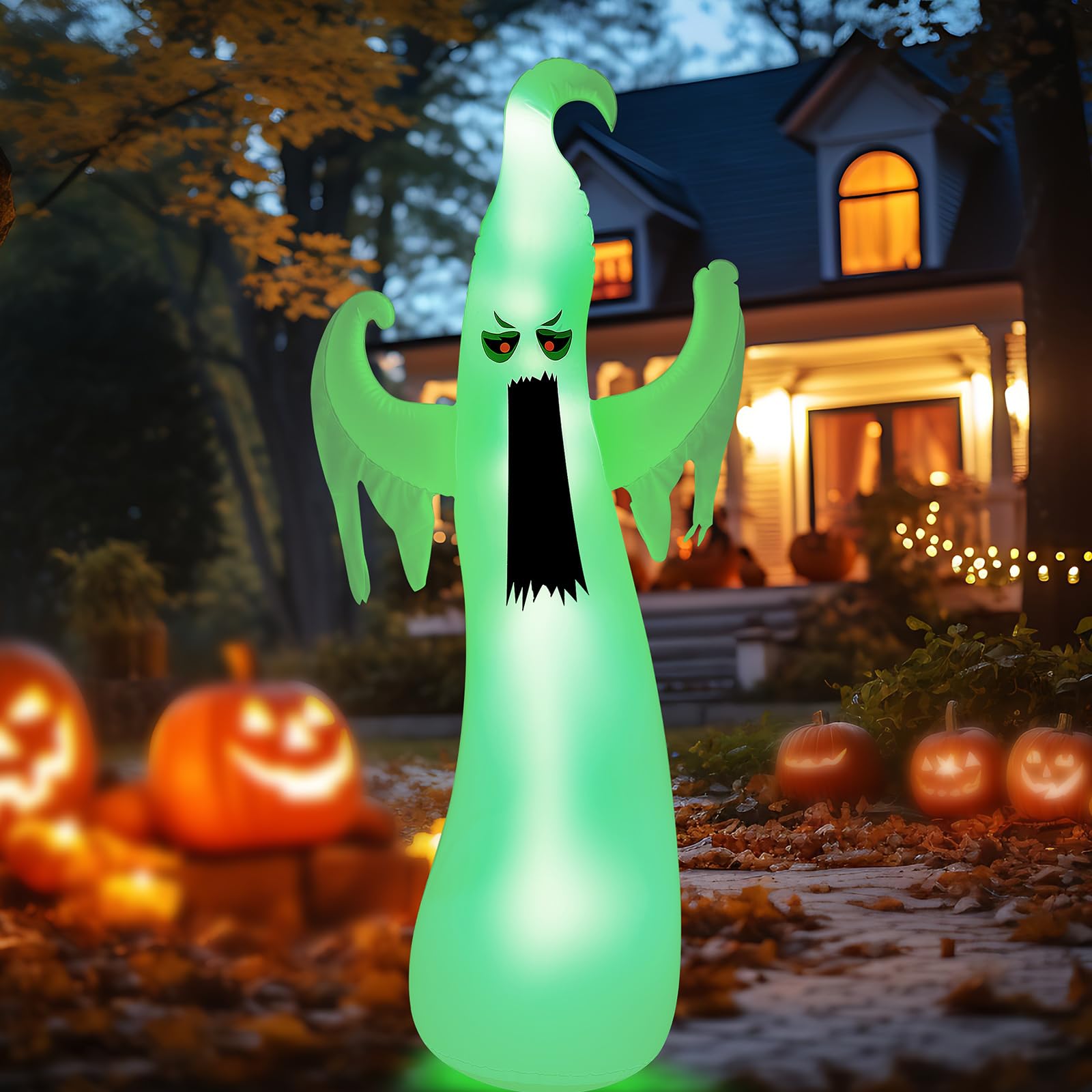 Kasyat 5.5 ft Halloween Inflatables Ghost Outdoor Decorations with Build-in LEDs Halloween PVC Blow up Waterproof Terrible Spooky Ghost for Halloween Party Indoor, Outdoor Decorations(Classic)