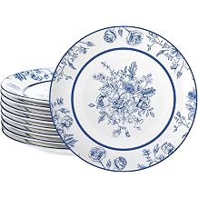 Jinei 8 Pcs Blue Floral Salad Plates Dinnerware Set Chinoiserie Ceramic Round Dessert Serving Plates 8 Inch Dinner Serving Tableware for Kitchen, Microwave Oven Dishwasher Safe