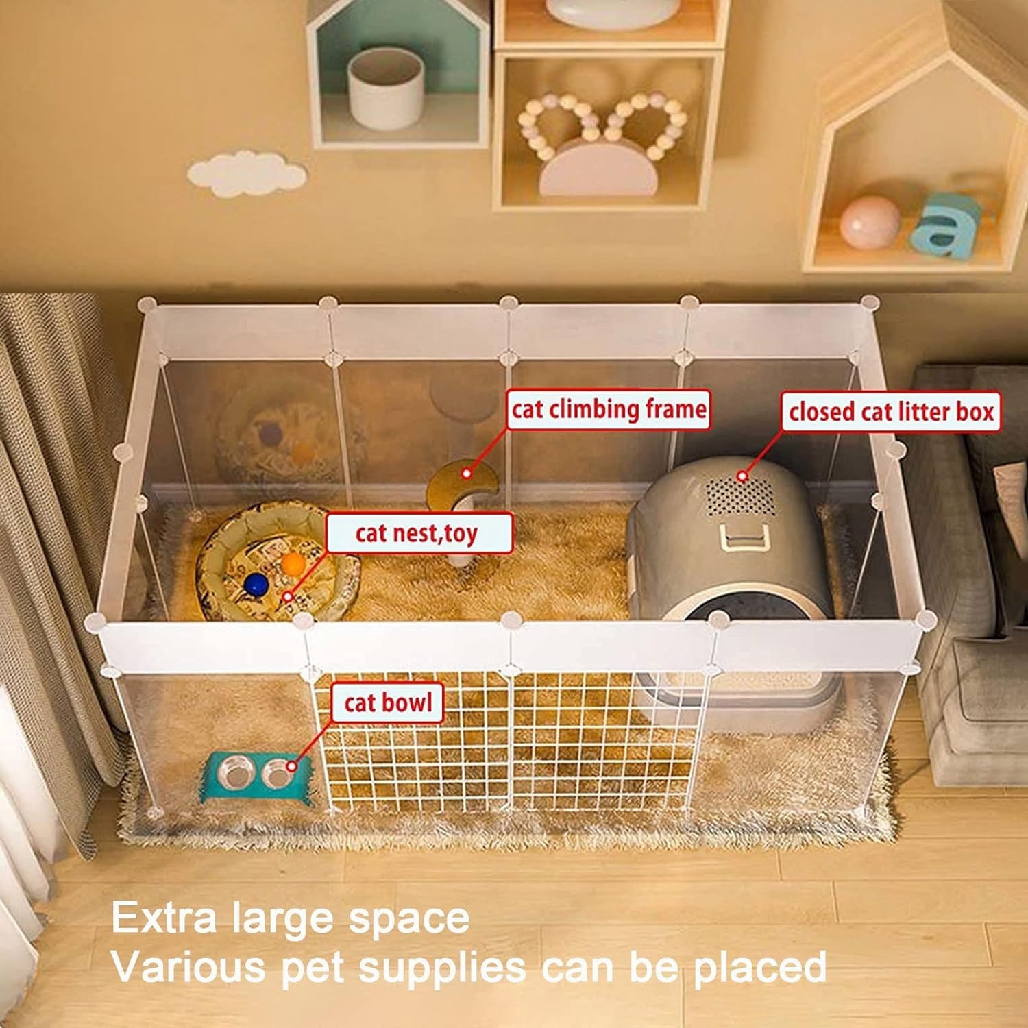 MekUk Cat Houses Cat Cage - Recinto per Gatti Recinto per Gatti da Interno Gabbia per furetti Trasportini per Cani Cucce per Gatti Recinto per Animali Domestici Facile da Pulire (7
