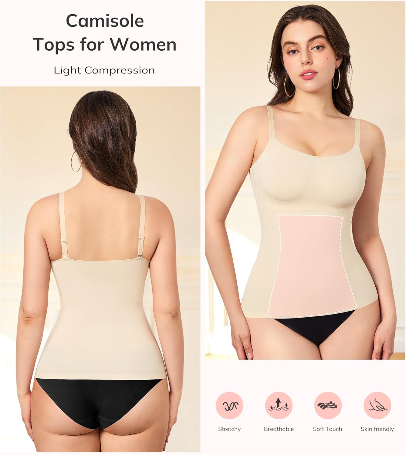 LODAY Compression Tank Tops Women Shapewear Tummy Control Body Shaper Scoop Neck Camisole Tops - Image 5