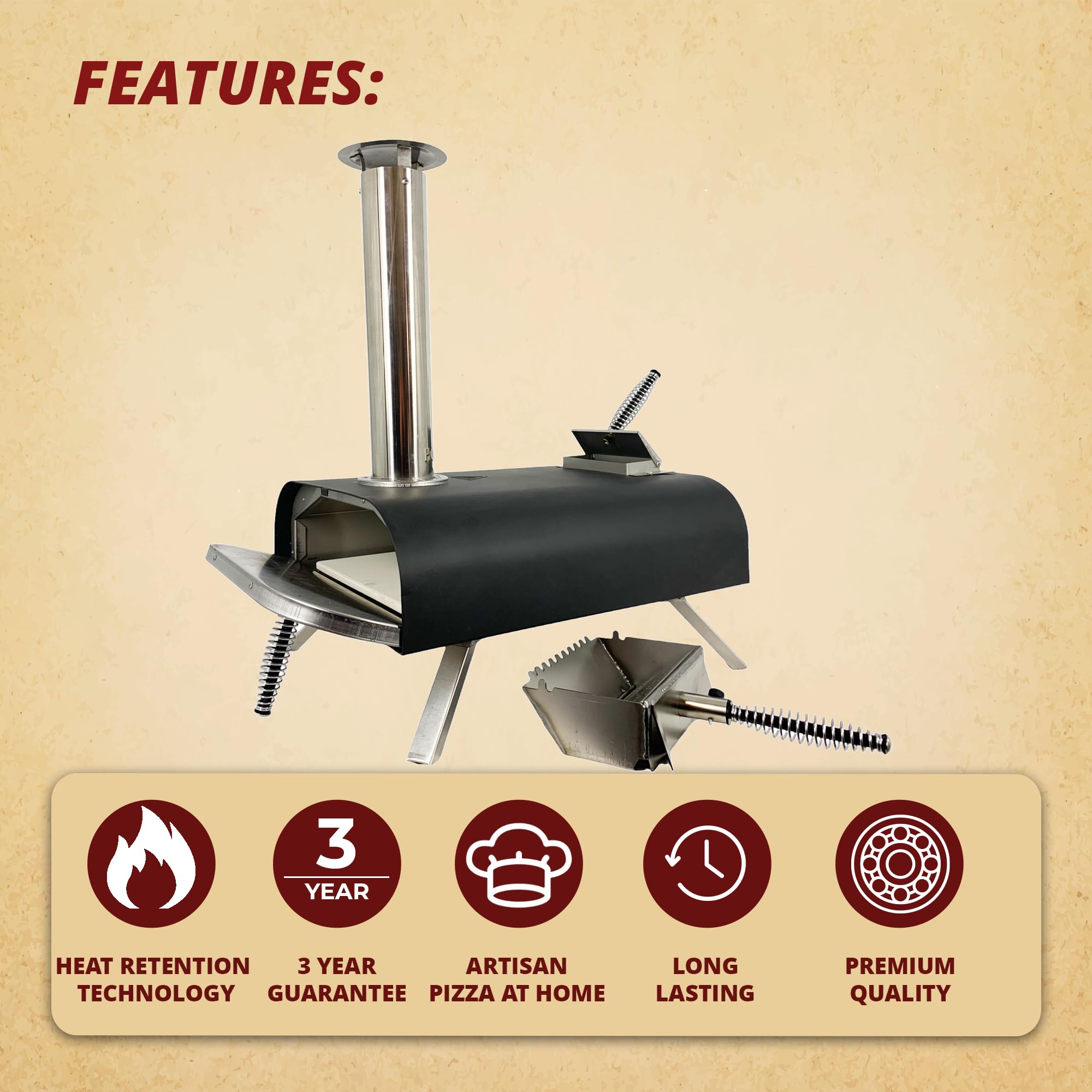 Pellethead Lil PoBoy - Horno de pizza de leña, horno portátil de pizza de pellets para cocinar al aire libre, elegante capa de polvo negro resistente