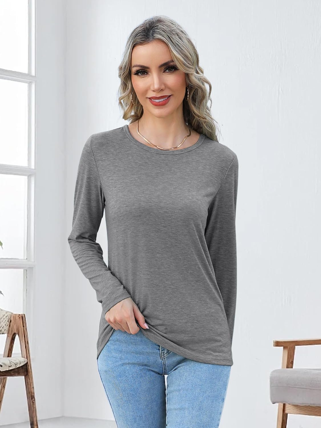 Long Sleeve Shirts for Women Pack Crewneck Basic Tee Tops Spring Casual Tshirts - Image 6