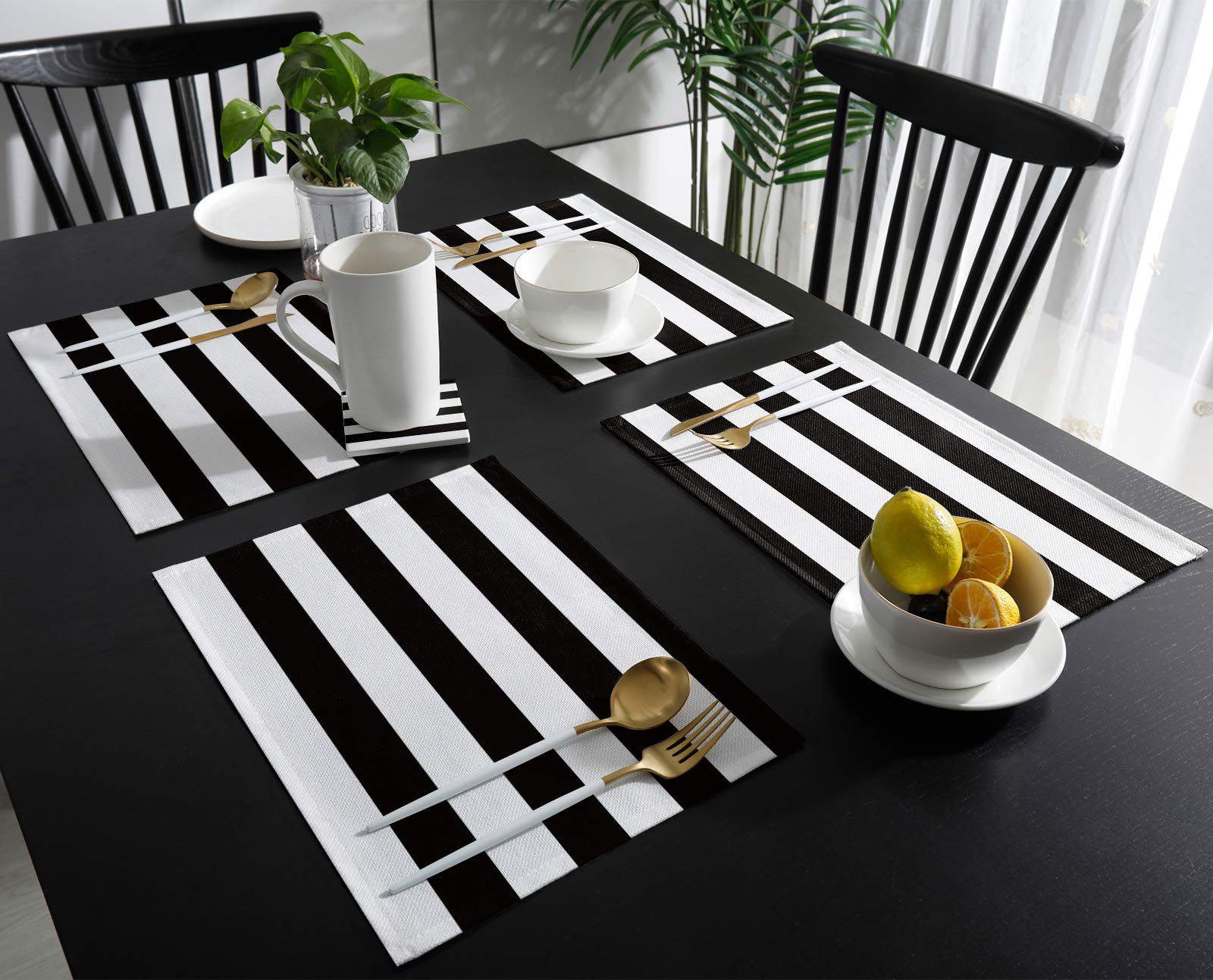 Amazon.com: Table Placemats,Black and White Stripes Simple