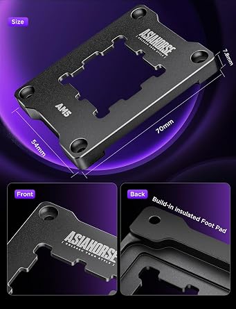 AsiaHorse AM5 CPU Contact Frame, 100% Flush Anti-Bending Secure Frame, High-Strength Metal Construction for AMD AM5 Motherboards (X670/B650), Enhances Cooling Efficiency, Includes 4 Screws &Hex Wrench