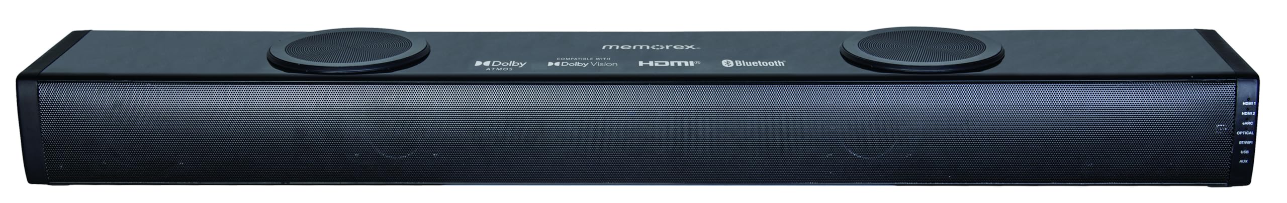 Memorex MX-SBDA220 32-inch Bluetooth Dolby 2.0.2CH Atmos Soundbar – 100W Total Output, HDMI/USB/Optical Inputs, Remote Control, and Bass/Treble Controls