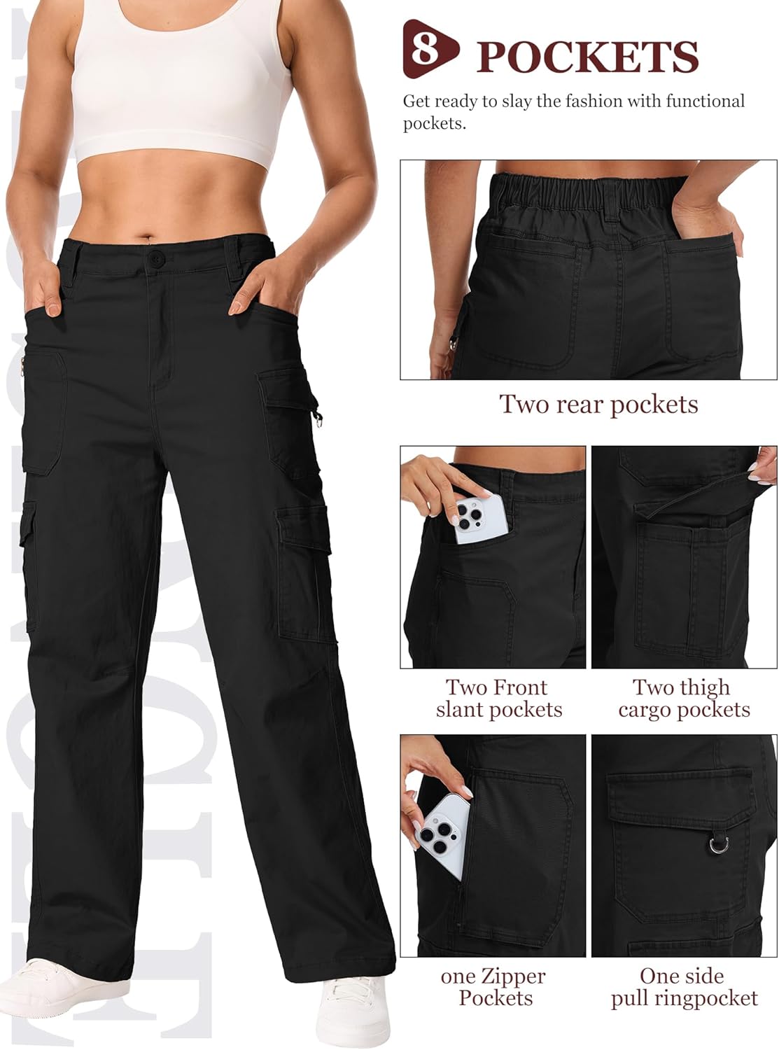 Women's Cargo Pants High Waisted Wide Leg Work Casual Pants Comfy Cotton Baggy Y2k Streetwear with Pockets - Image 4