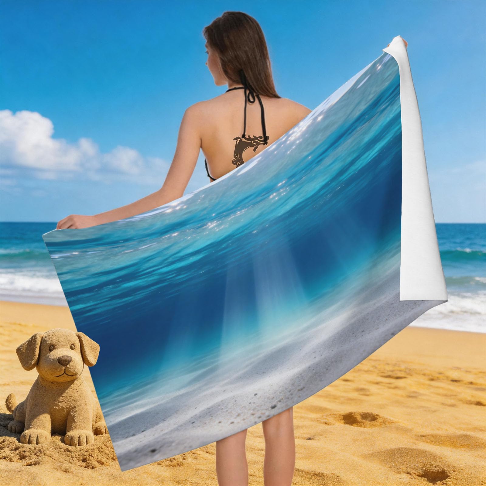 Leichong 3D Under the Sea Beach Towel Microfiber Soft Quick Dry for Adults, Sandy Beach Bath Towel Lightweight Soft Absorbent for Travel Swimming Pool Sports, 75 x 150 cm