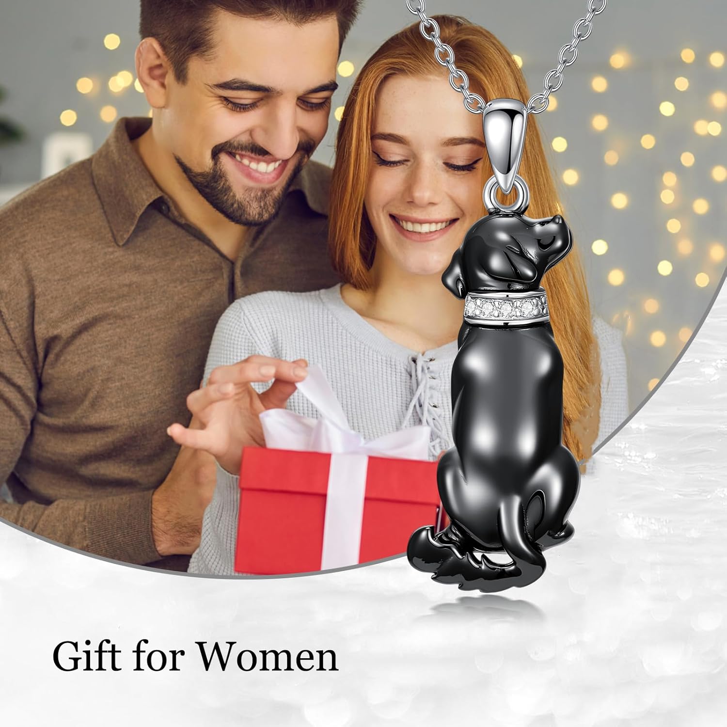 Lab Grown Diamond Black Dog Necklace Sterling Silver Black Dog Pendant Necklace Jewelry Gift for Women