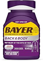 Bayer Extra Strength Aspirin 500mg + Caffeine for Fast Back, Body & Muscle Pain Relief, 200 Coated Caplets