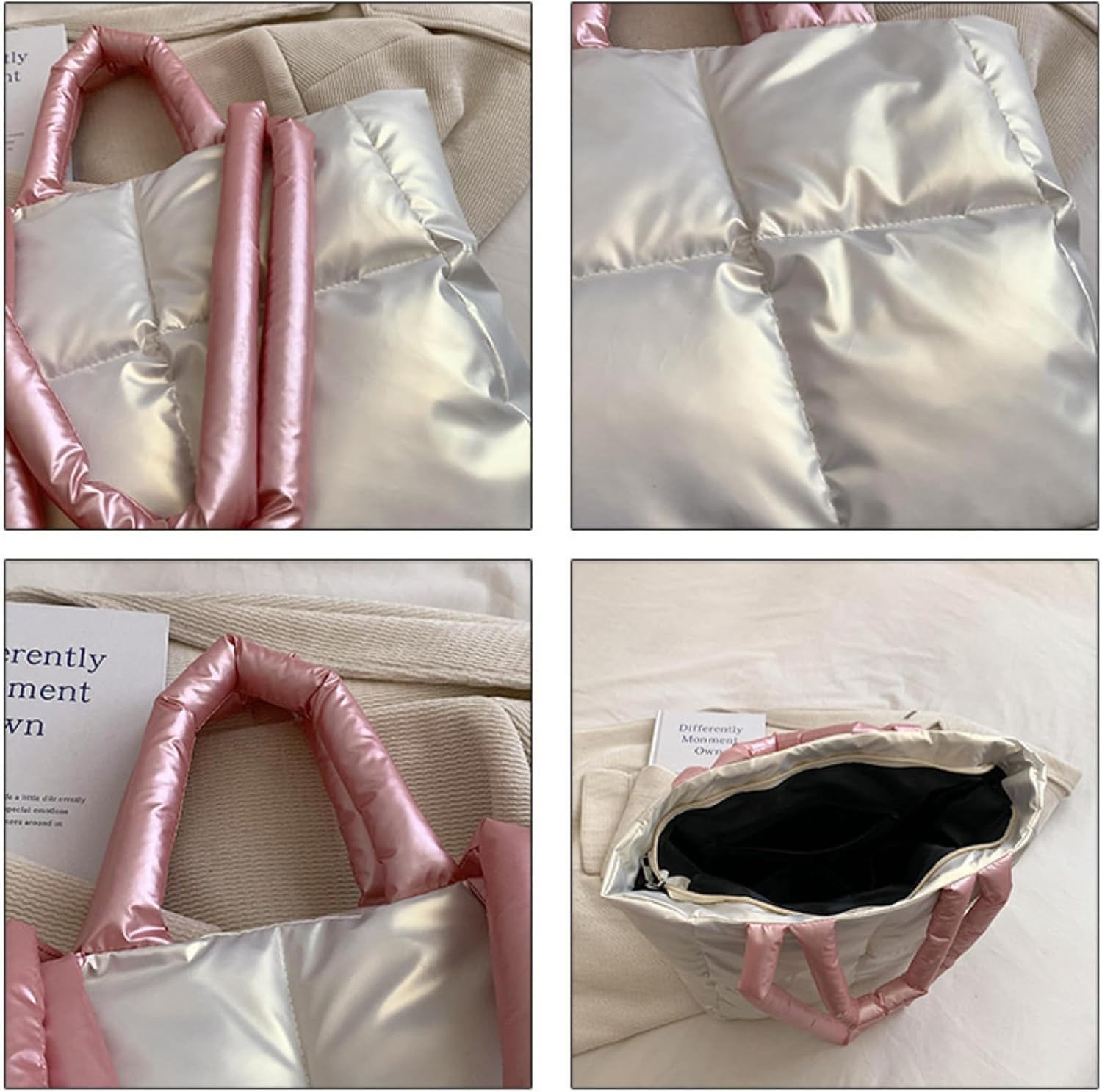 Puffy Tote Bag Padded Puffy Tote Lattice Handbags for Women Large Puffer Tote Bag Shoulder Bag Puffer Luxury Bags - Image 7