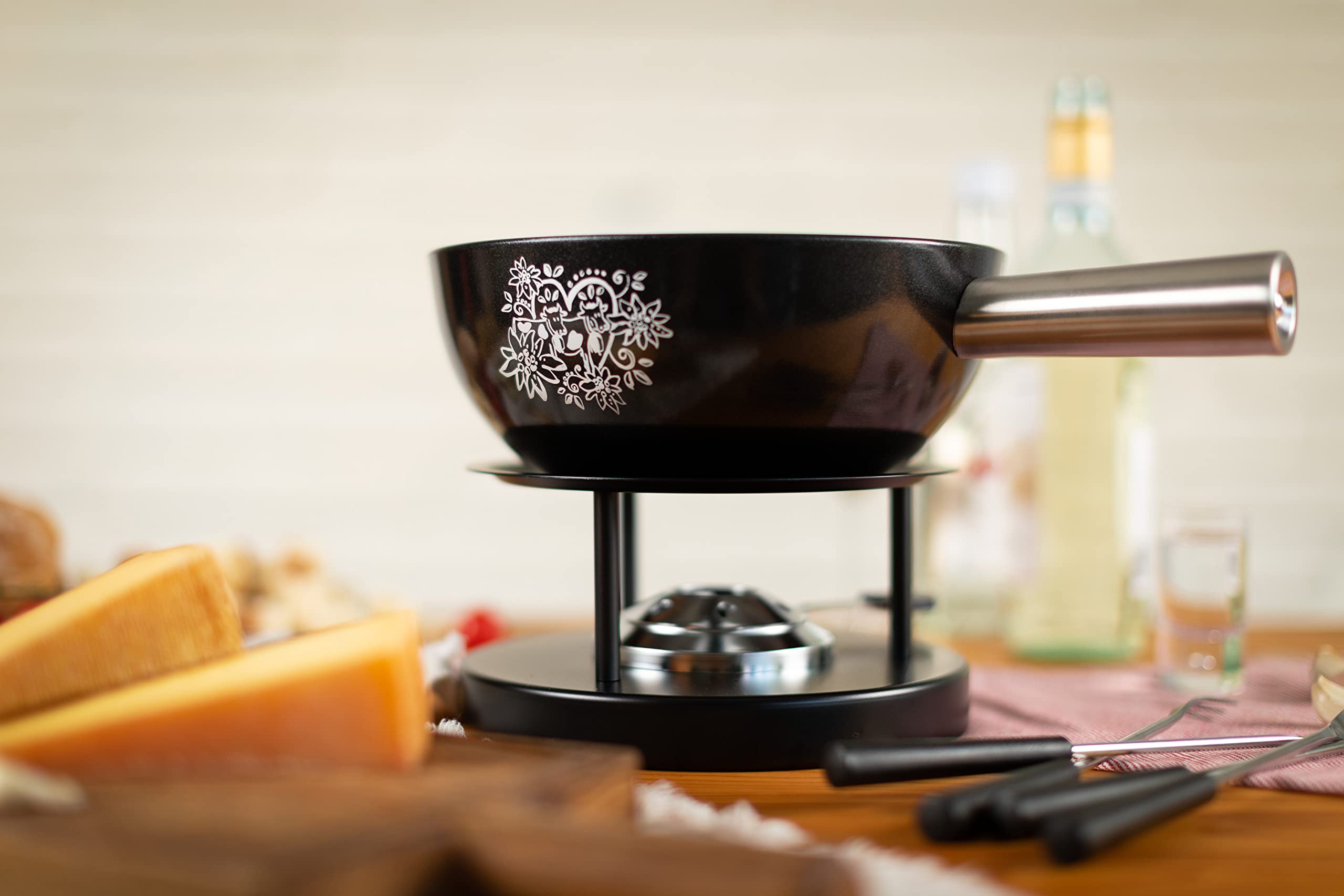 KUHN RIKON Käsefondue Set Aluminium Alpenliebe 22cm, Caquelon induktionstauglich