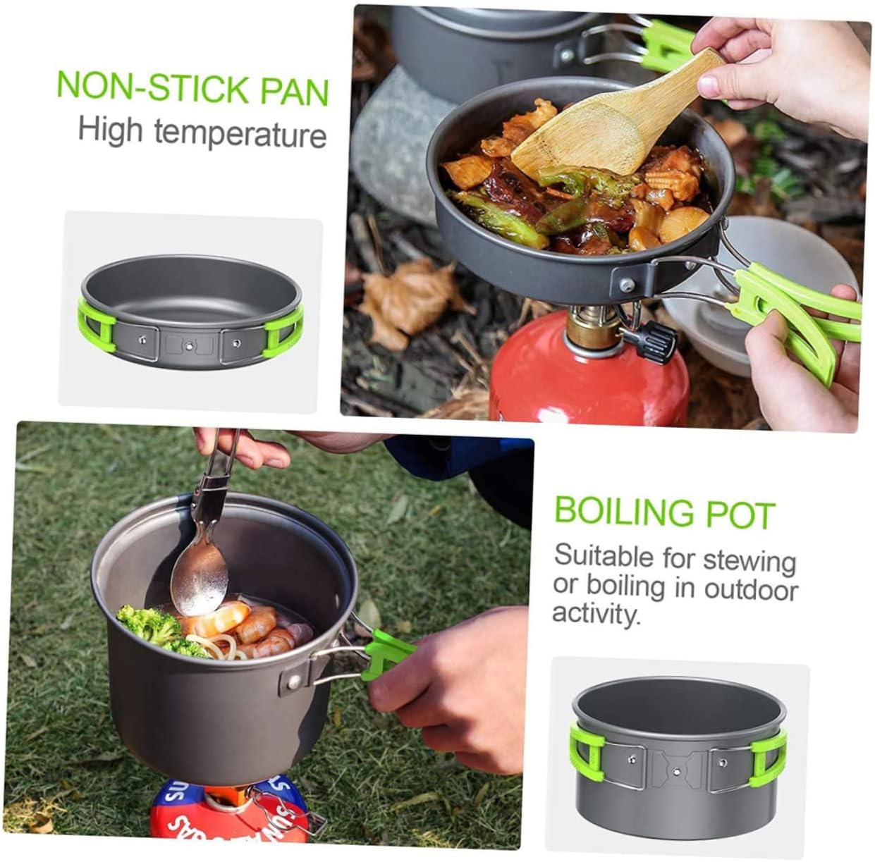 Mikinona 1Set Camping Cookware Kit Lightweight Outdoor Cooking Durable and Wear Resistant Multi Functional for Camping Hiking and Backpacking Assorted Color