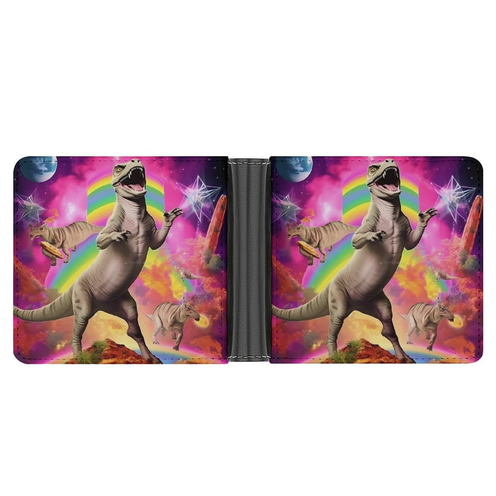 Dinosaur Love Pizza Galaxy Space Funny Men's Slim Bifold Wallet with Multiple Card Slots Front Pocket Purse