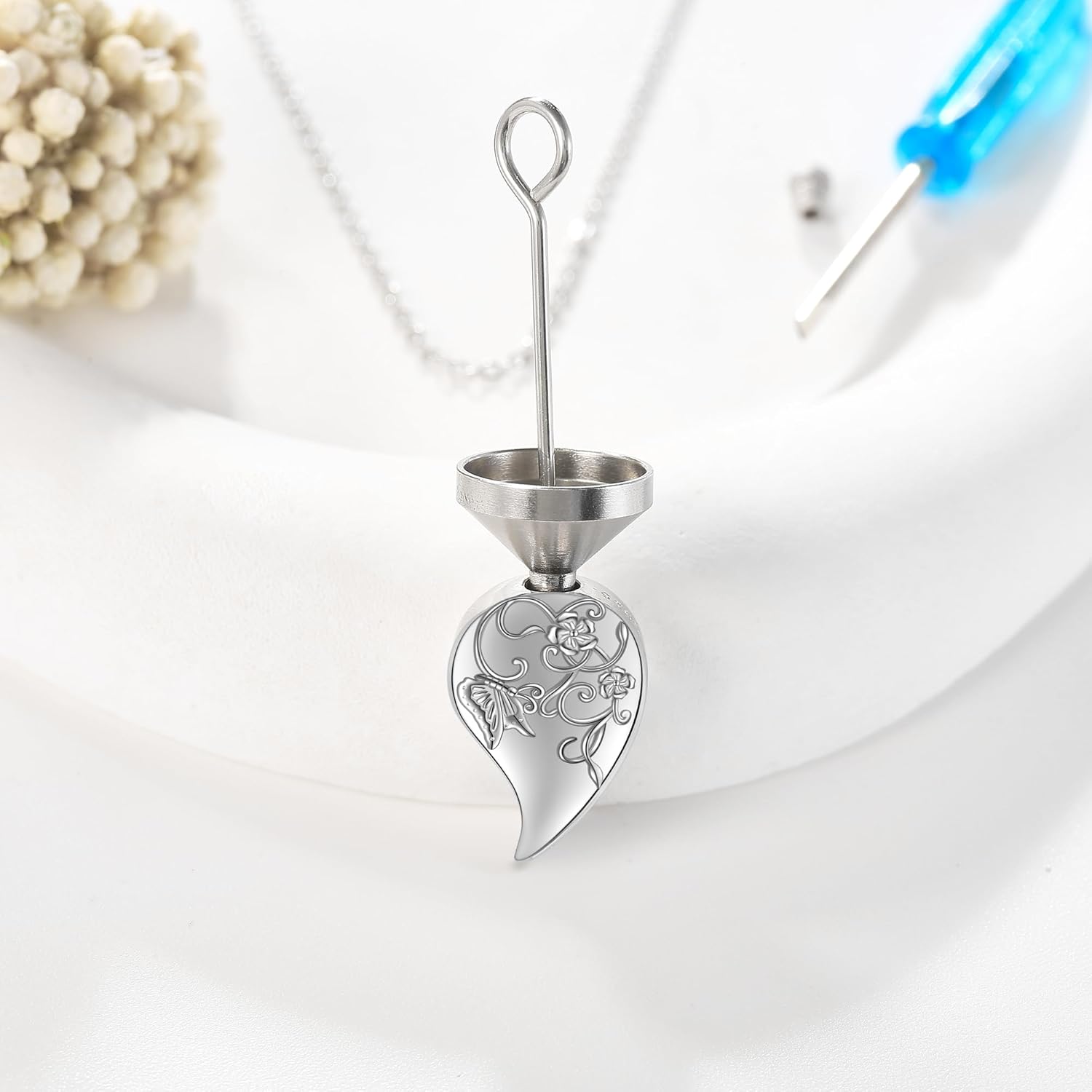 Teardrop Urn Necklace 925 Sterling Silver Butterfly Urn Necklace for Ashes Cremation Jewelry for Women - Image 2