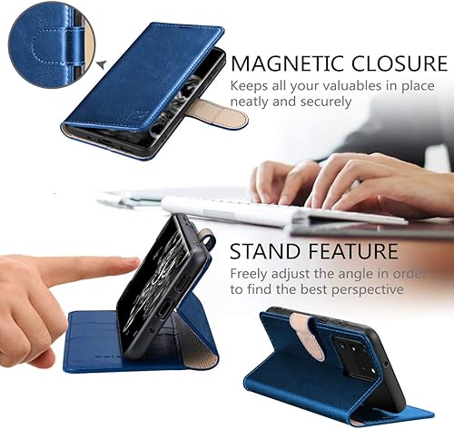 Miniatura 10 de Belemay Funda tipo cartera para Galaxy S20+ Plus, piel de vaca auténtica bloqueo RFID, funda protectora con tarjetero, cierre magnético con función