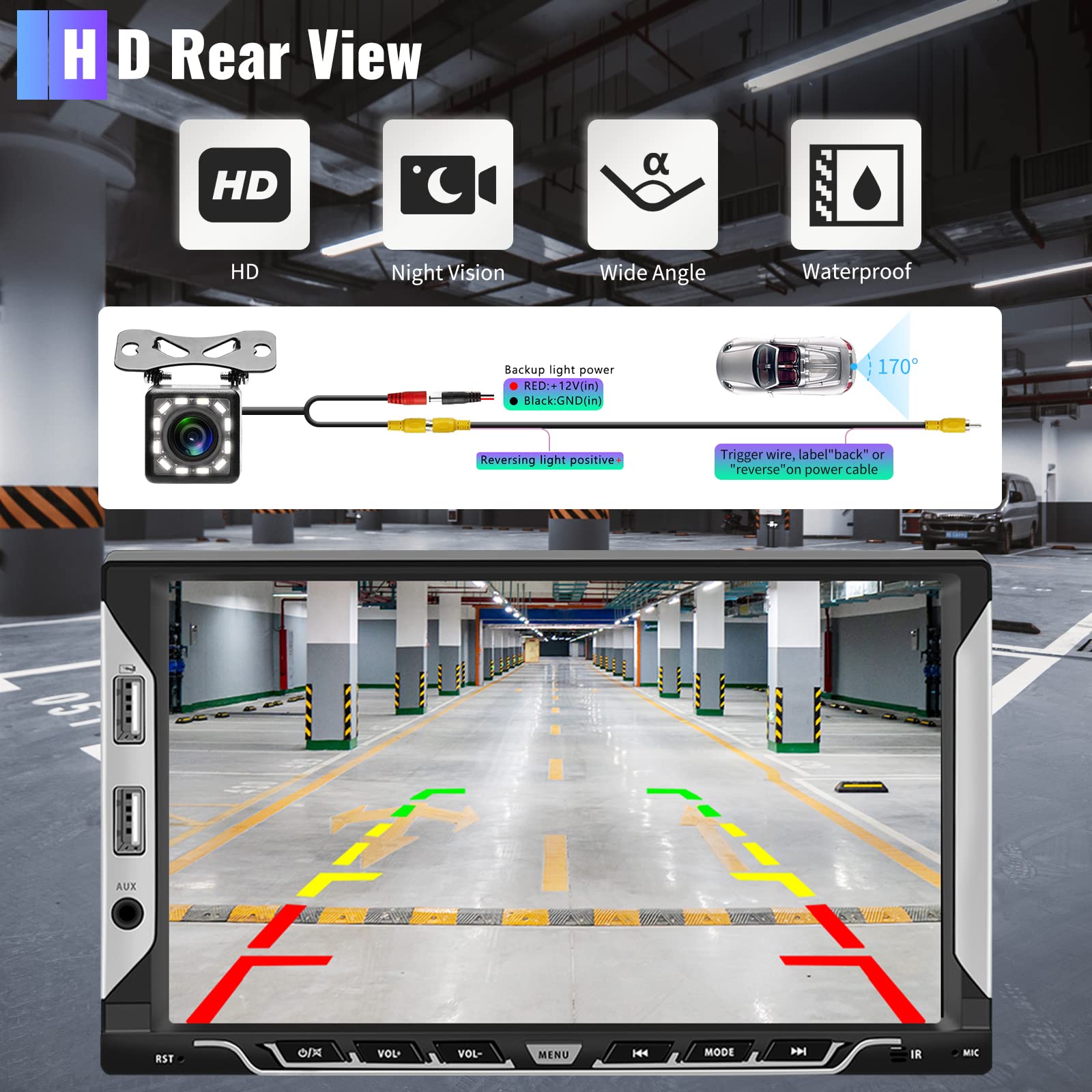 Radio Estéreo Coche 2 DIN Android 11 GPS Pantalla Táctil 7 Pulgadas Radio Mirror Link para iOS/Android Navi 2 DIN RDS, Bluetooth WiFi FM, con 6 Puertos USB + Cámara Trasera+ Cable ISO