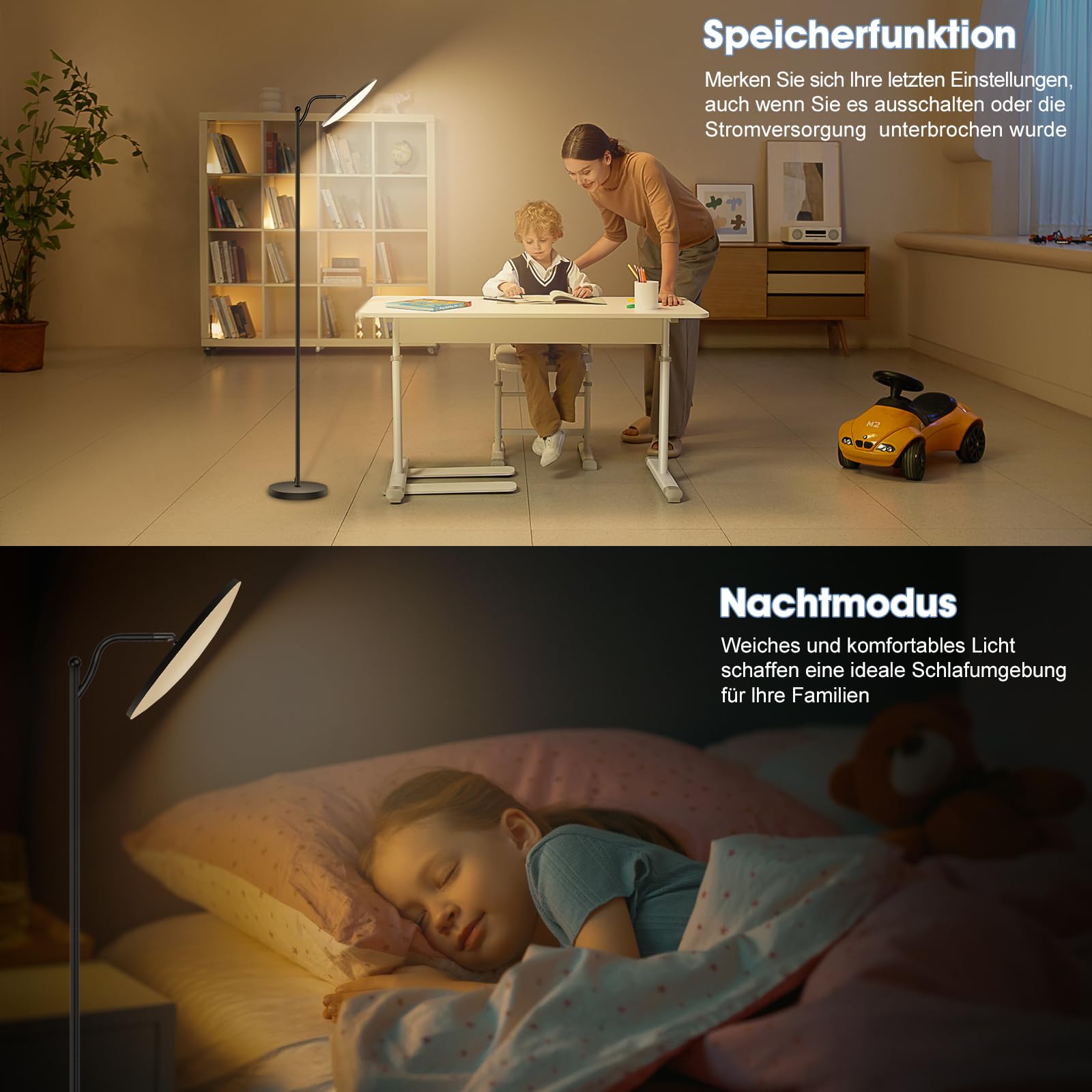 Oraymin Stehlampe Wohnzimmer 32W, Deckenfluter Stehleuchte Dimmbar mit Fernbedienung, 2700K-6500K Stehlampen LED Dimmbar Hohe Stehleuchte, Drehbare Stehlampe für Wohnzimmer Schlafzimmer Büro