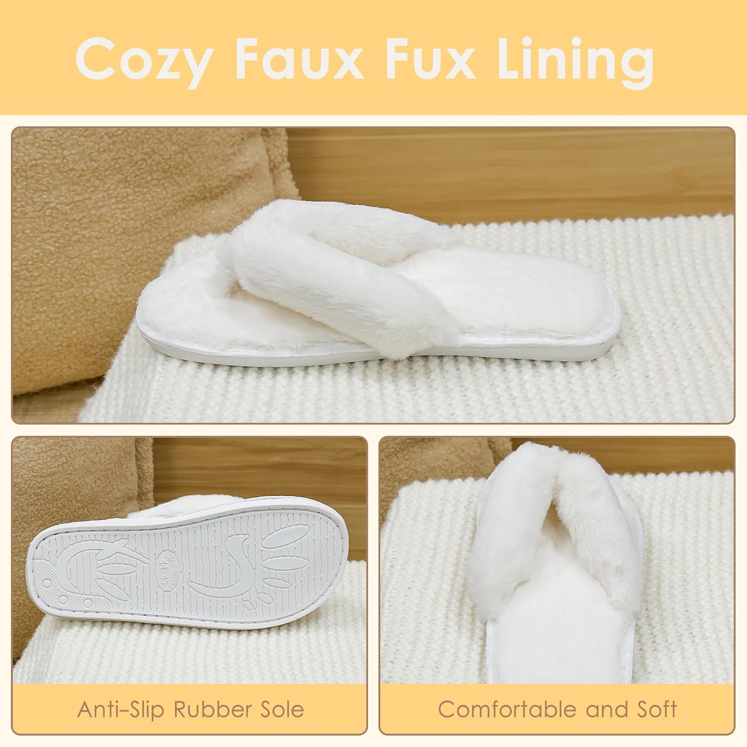 Women's Fuzzy Flip Flops, Cozy Lightweight Thong Sandals for Women, Anti-Skid Indoor Outdoor Shoes - Image 5