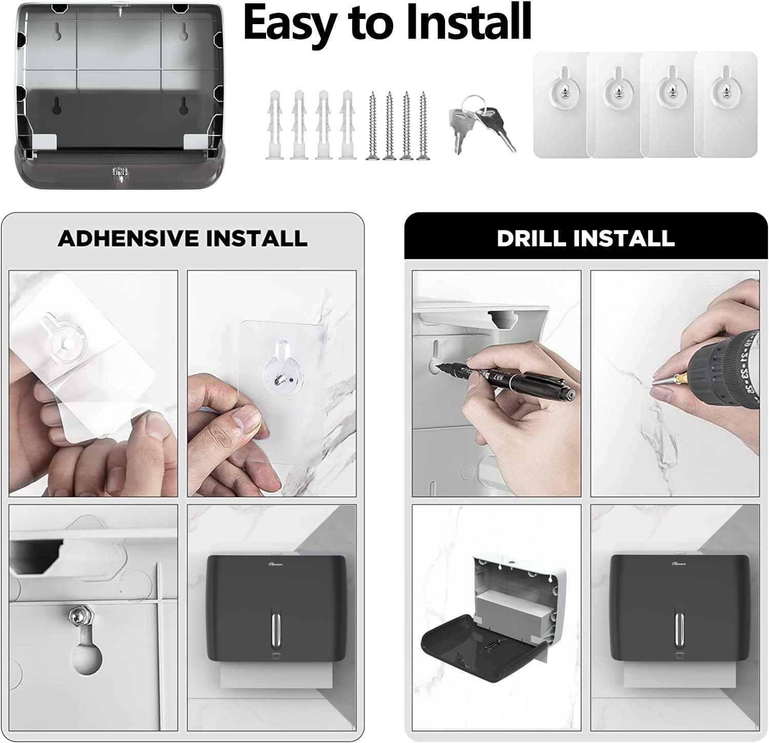 Bathroom Paper Towel Dispenser Pack of 2 Durable ABS Plastic Easy Installation No Drilling Waterproof Dustproof for Home Washroom Kitchen Bedroom