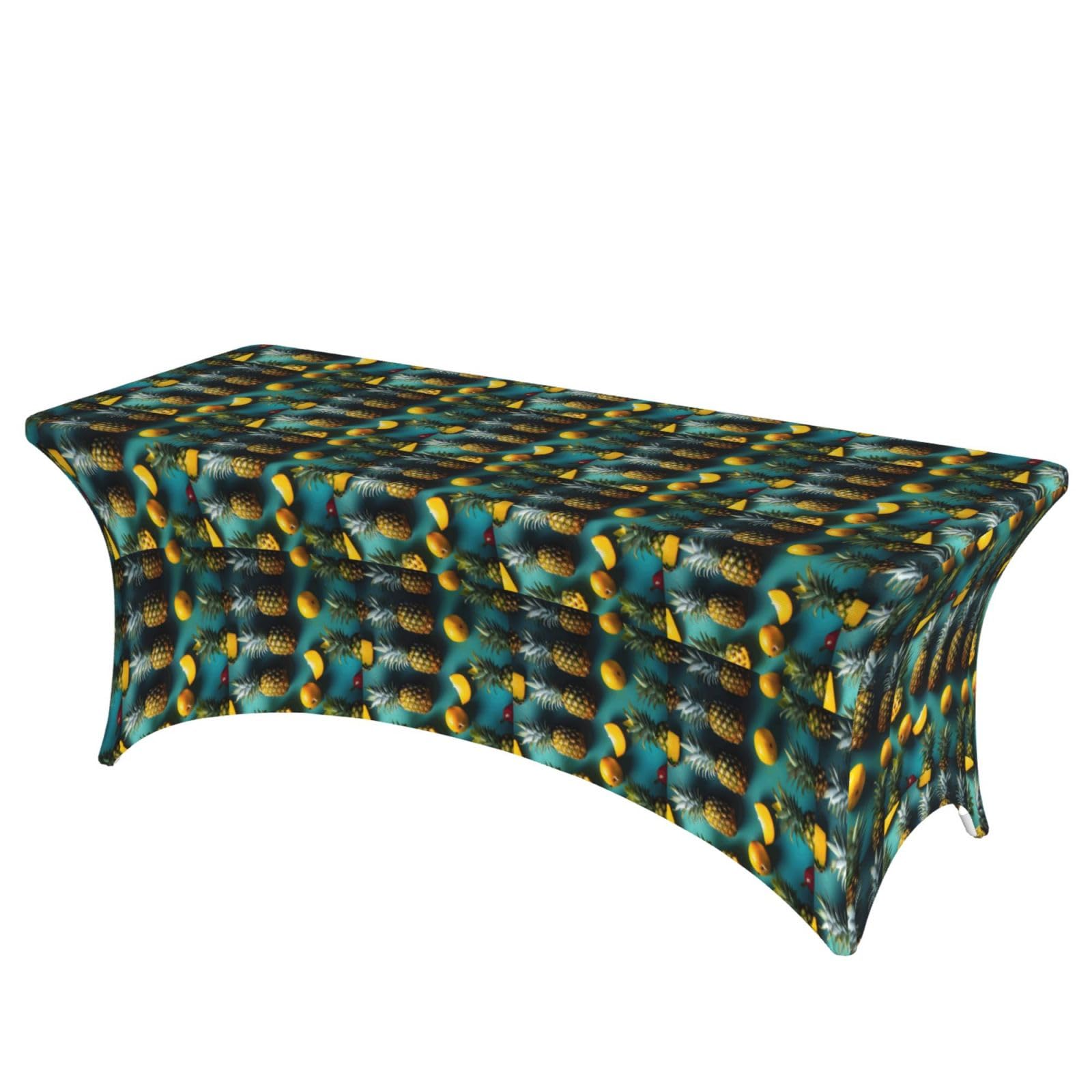 AYYQWE Tropical Fruit Pineapple Print Elastic Rectangular Tablecloth For Banquet Outdoor Picnics Office Table Cover