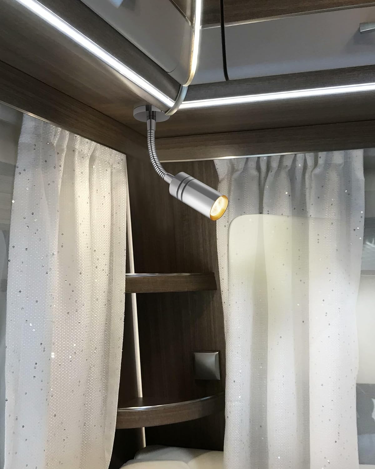 2 Pcs 12V Short Flexible Gooseneck Light RV Reading Light Wall Lamp Warm White, Boat Bedside Spot Light 1.4W, DC 10-30Volts Surface Mount on Marine Caravan Camper Van Yacht Interior