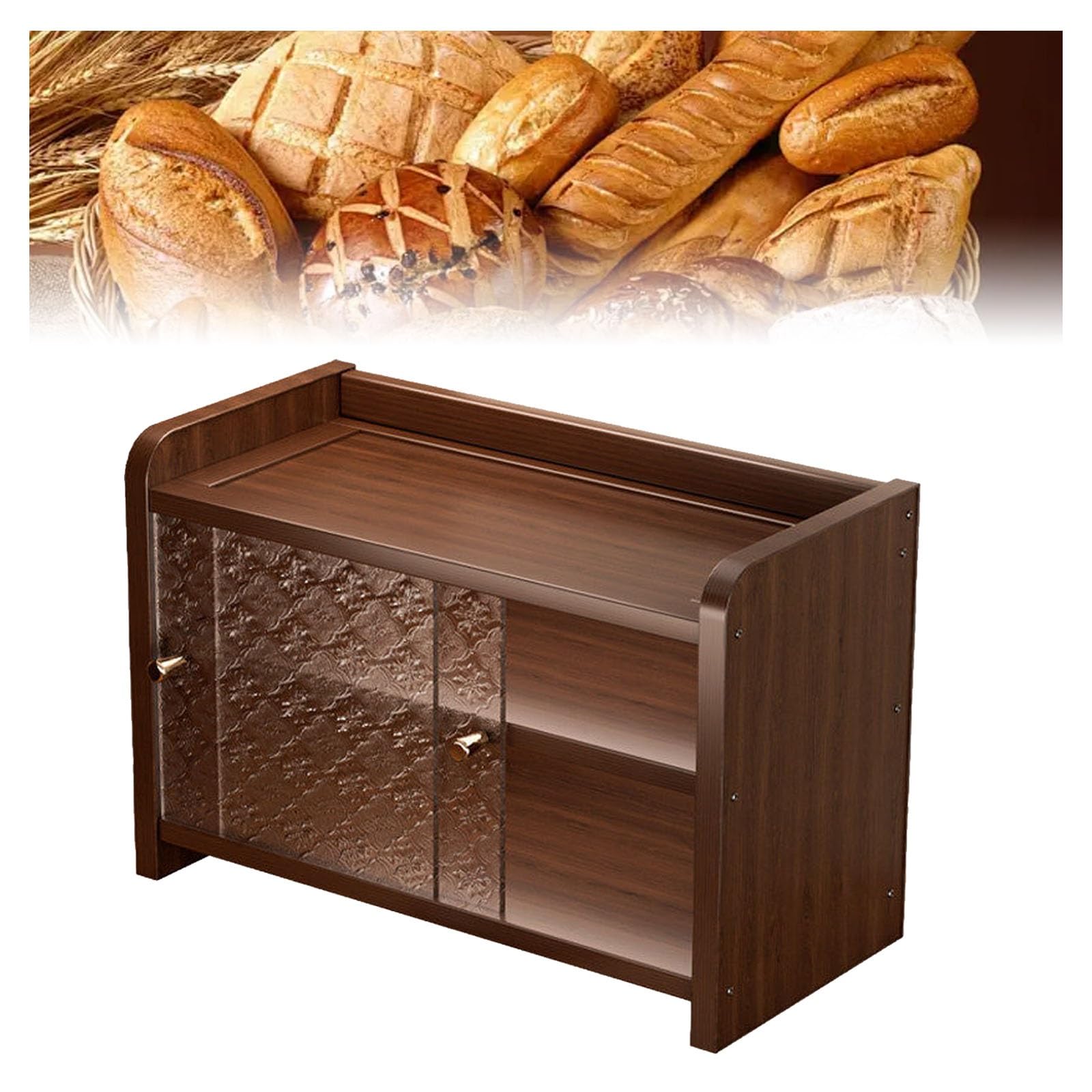 XIEHEMAO 2 tier bread bin, crispbread box made of bamboo, kitchen organizer bread storage box, handmade storage box, elegant bread box for kitchen and living room