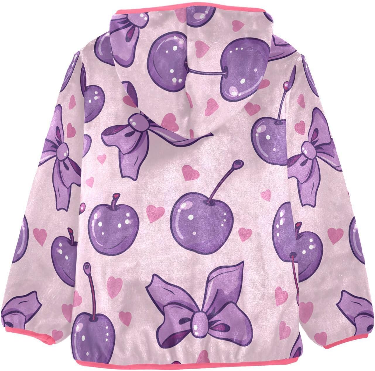 ALAZA Cherries with Bows Hoodie Jacket for Girls Toddler Fleece Zip Up Coat Plush Jacket Long Sleeve Outerwear for 3 Years