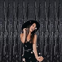 Vista 2 de GOER - Cortinas de tiras metálicas/oropel para fiestas, telón de fondo para fotos, Halloween, cumpleaños, decoración de bodas, de 3.2 x 9.8 pies