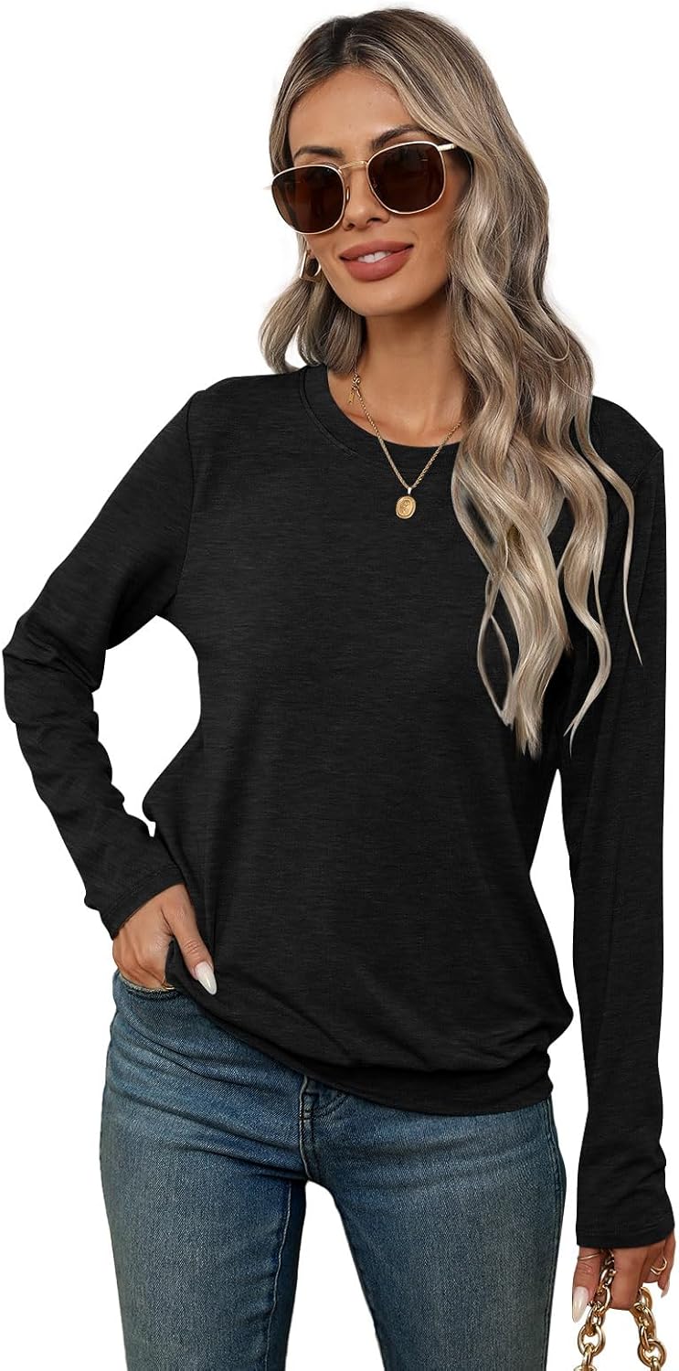 Womens Long Sleeve Shirts Casual Banded Hem Tops Basic Tees Spring Outfits Clothes 2026 - Image 3