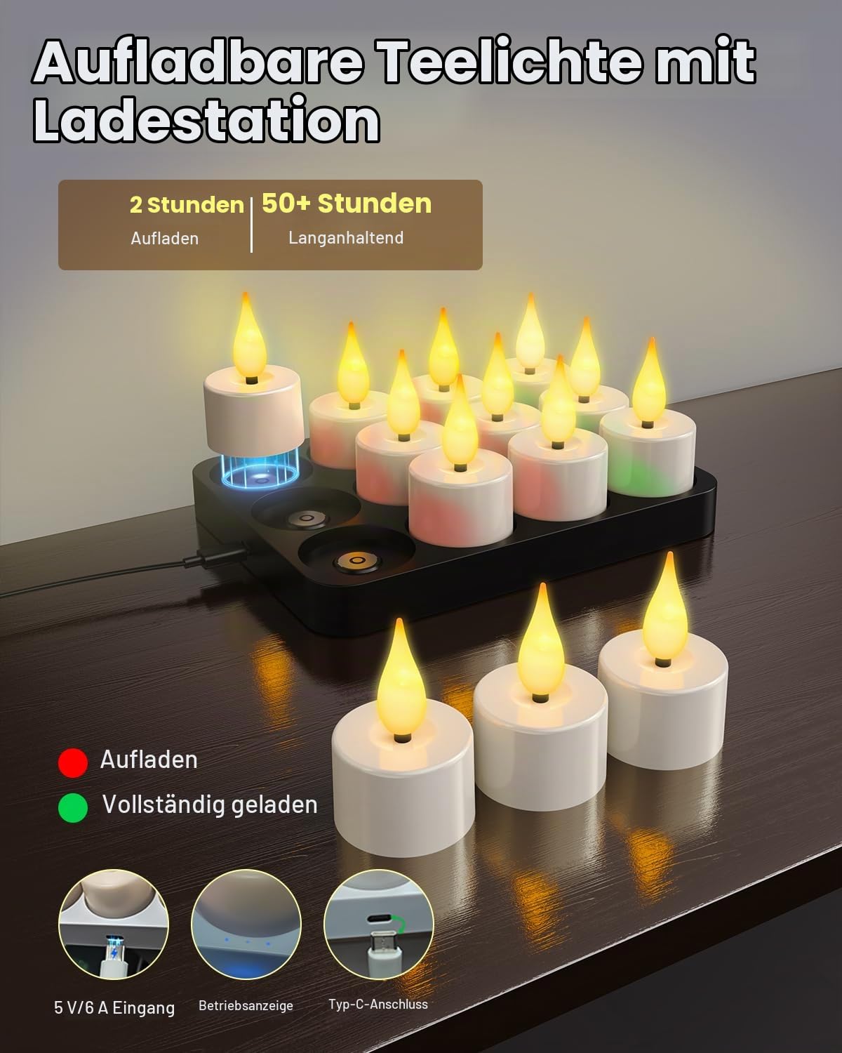 AONESY LED Teelichter Wiederaufladbar mit Magnetischer Ladestation, 13er Set Aufladbare Teelichter mit Fernbedienung & Timerfunktion, für Familien mit Kindern & Haustieren, Dekoration für Wohnzimmer