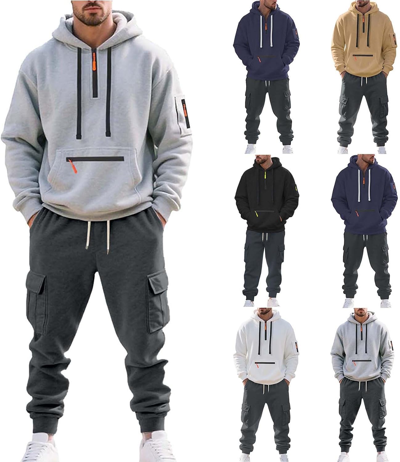 Cambkatl Men's Tracksuit Set Pullover Half Zip Hoodies and Cargo Sweatpants Jogging Suits Sports Casual 2 Piece Sweatsuits