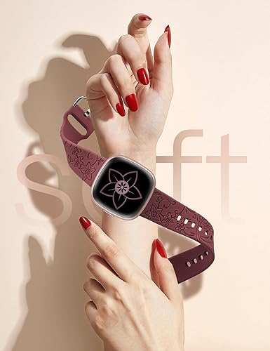 Miniatura 3 de W-RARA Correa con grabado floral compatible con Fitbit Versa 4Versa 3Sense 2Sense Band para mujer, bonita correa de silicona suave con diseño de