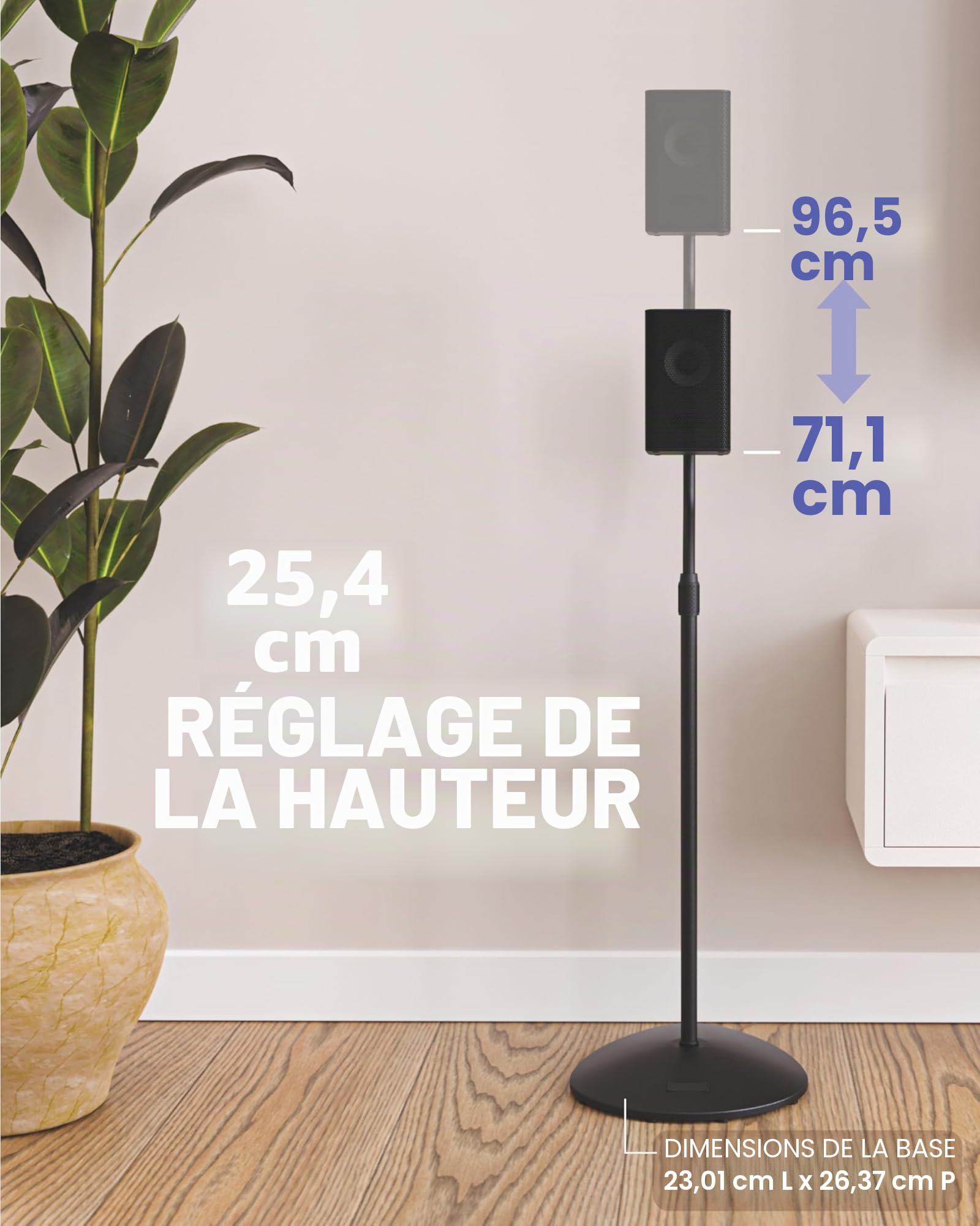 SANUS Support D'enceinte Universel Pour Petit Haut- Parleurs A Hauteur Réglable - S'allonge De 28 "à 38" - Supporte Les Petites Enceintes Satellites Allant Jusqu'a 2KG (Compatible Avec Bose, Harmon Kardon, Polk, JBL, KEF, Klipsch, Sony et autres) - Ensemb