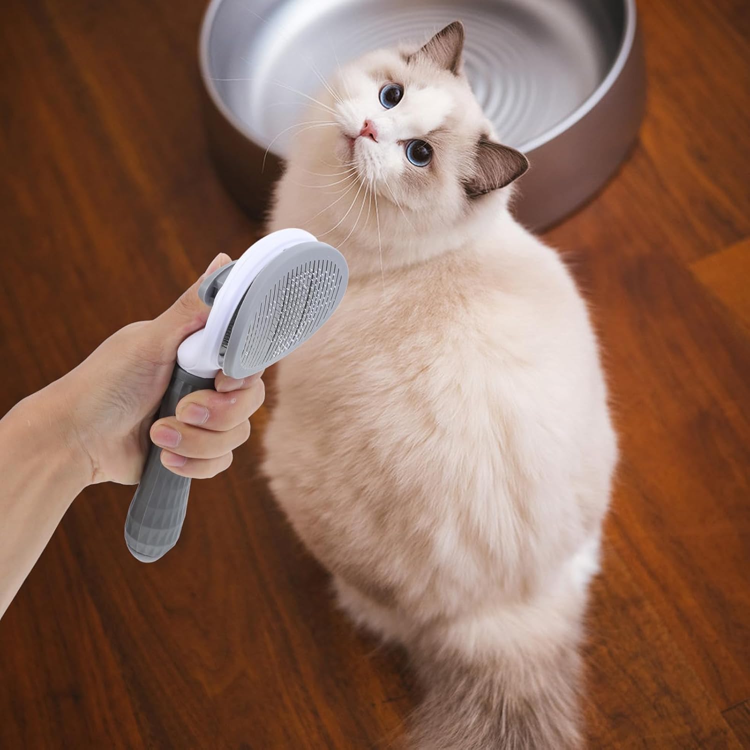 Pet Deshedding Brush with Release Button for Cats and Dogs | Stainless Steel and Abs Build, Gentle Grooming Action, Quick Hair Removal for Indoor Cats and Dogs