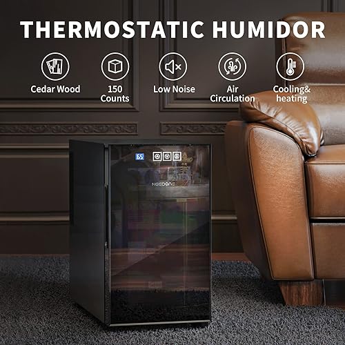 Miniatura 2 de NEEDONE Humidor eléctrico de 23 litros con sistema de control silencioso de calefacción y refrigeración, gabinete termostático para 150 unidades con