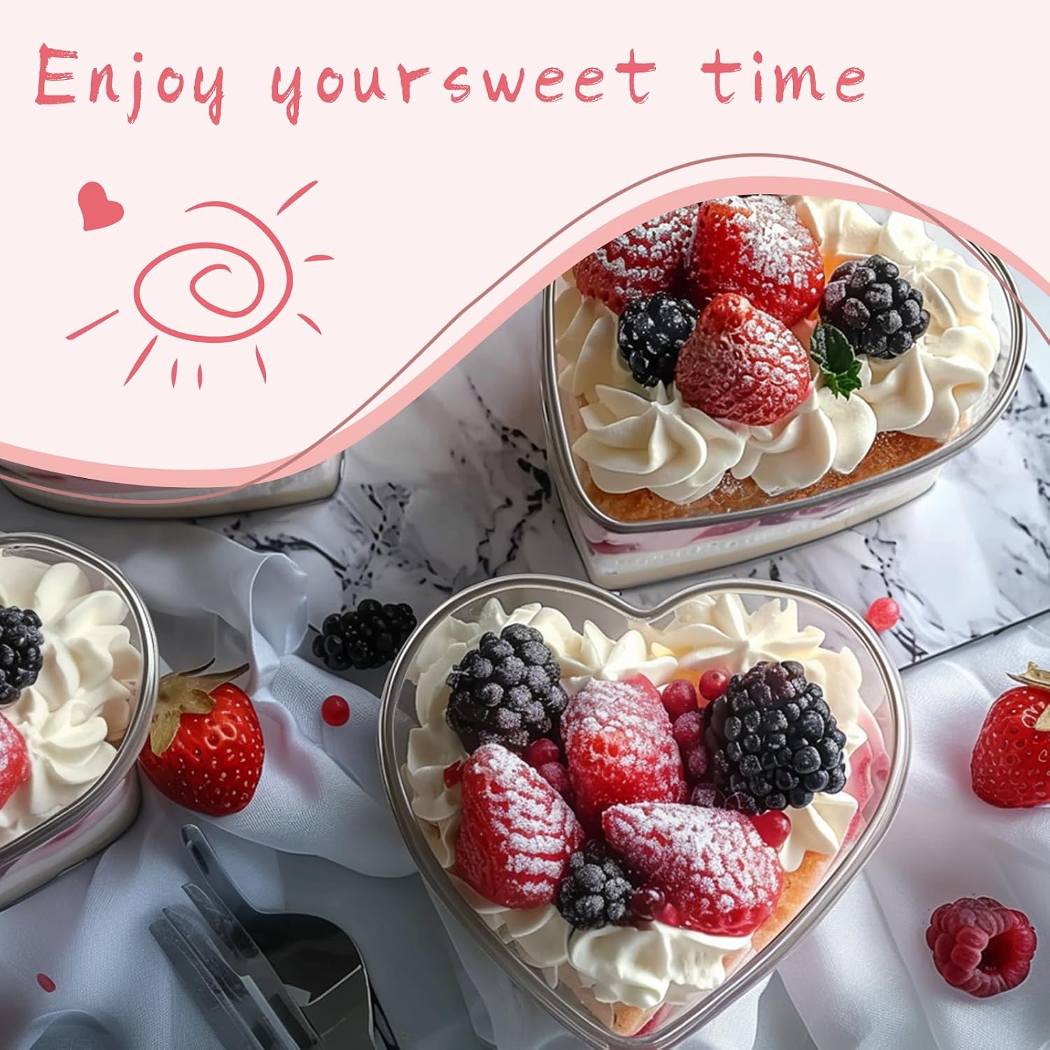 50 Pack 5oz Heart Dessert Cups with Lids,Mini Parfait Cups,Clear Dessert Serving Bowls for Party Appetizers,Ice Cream,Mousse,Pudding and Fruit