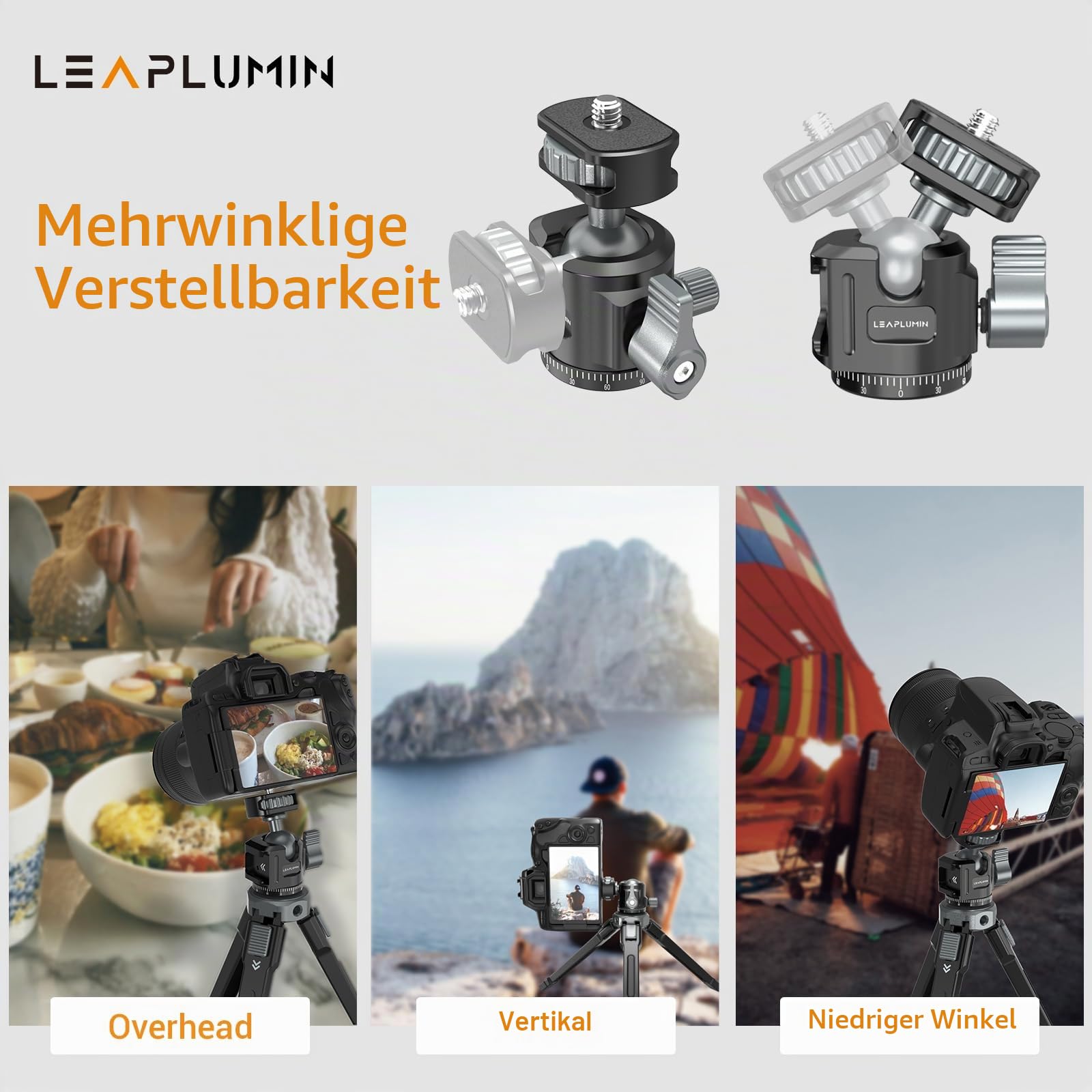 Mini Stativkopf Kugelkopf mit Cold Shoe, 360°Drehbar Aluminium Kugelgelenk mit 1/4 Blitzschuhadapter, Ball Head stativ Geeignet für Handyhalterung/Tablet-Halterung–Max. Belastung 2,5 kg/5,5 lb