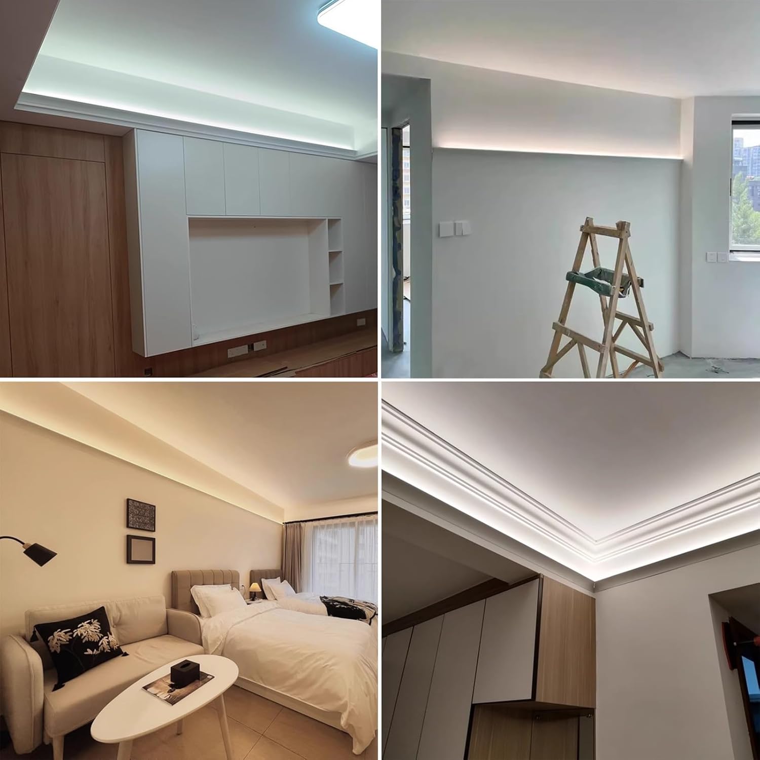 LED Diffuser Channel Baseboard Lighting Kit - Decorative Cuttable Aluminum Profile Crown Molding Trim, Wall Line Light Trunking (2m/6.6ft) for Home Interior Illumination